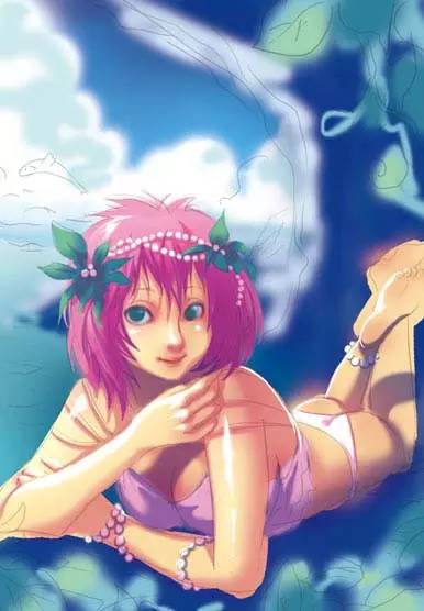 插畫教程|夢幻的海邊卡通女孩