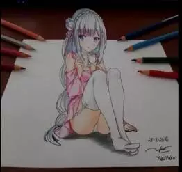可愛女生的彩鉛3D繪畫