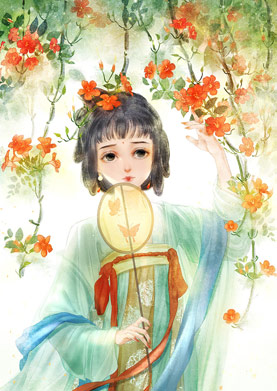 奇天CG學院,奇幻插畫,花下少女