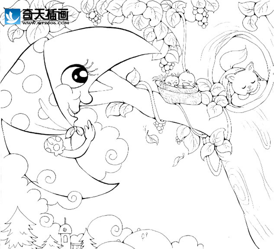 奇天CG學院,手繪插畫,月亮姥姥
