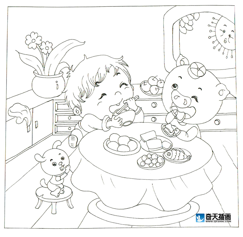 奇天CG學院,手繪插畫,吃大餐