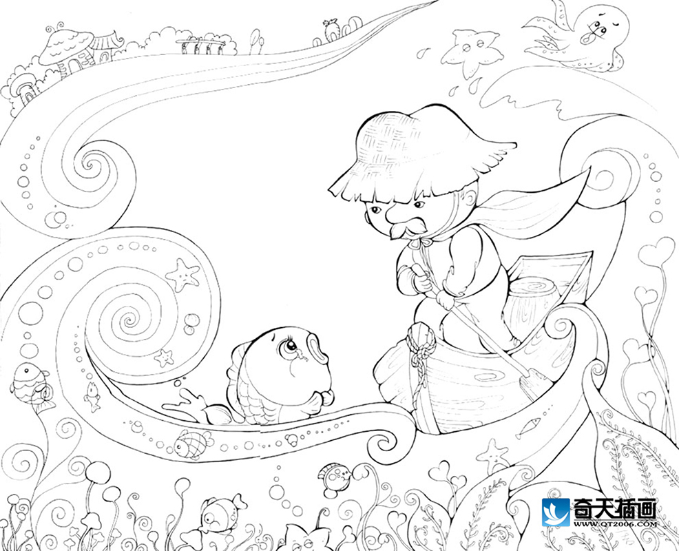 奇天CG學院,手繪插畫,漁夫和魚