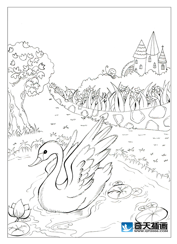 奇天CG學院,手繪插畫,天鵝