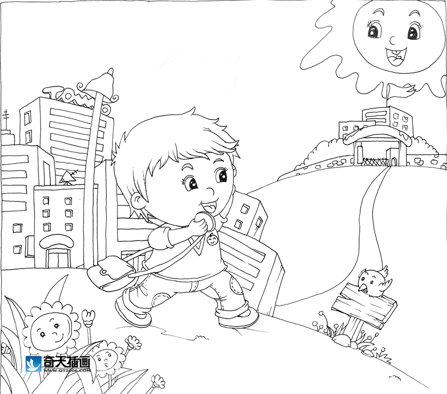 奇天CG學院,手繪插畫,上學歌