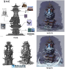 奇天CG學院,游戲場景,中式45聚魂塔綜合