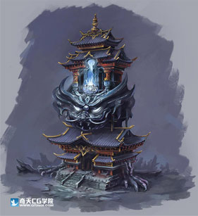 奇天CG學院,游戲場景,中式 聚魂塔