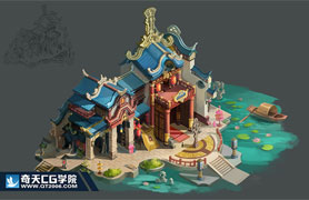 奇天CG學院,游戲場景,江南集市一角